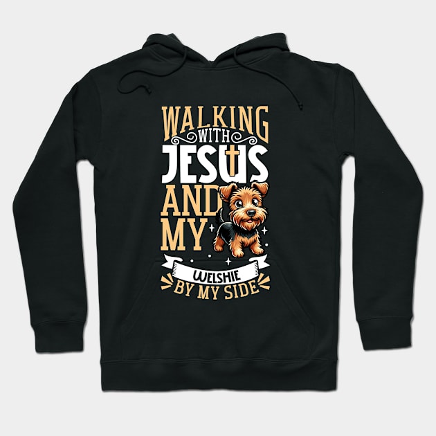 Jesus and dog - Welsh Terrier Hoodie by Modern Medieval Design